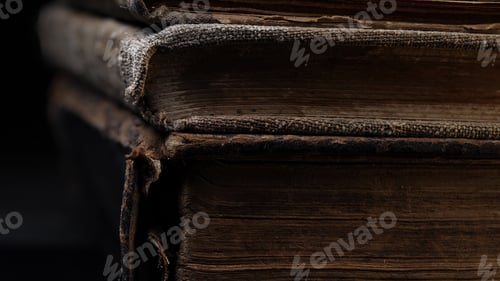Preview: Aged Book Spines In Macro. Vintage Texture, Timeworn Details. Frayed edges pages