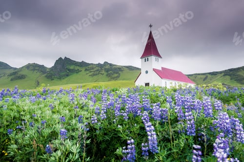 Preview: Beautiful church in Vik in the summer, Iceland