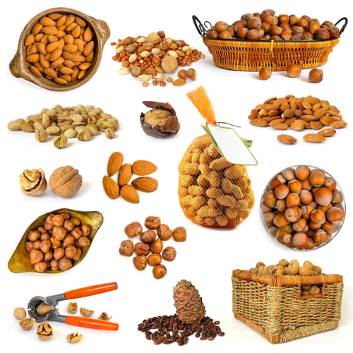 Variety of Nuts and Seeds on White Background