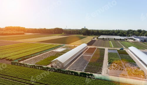 Preview: View of fields and greenhouses, Munich, Bavaria, Germany