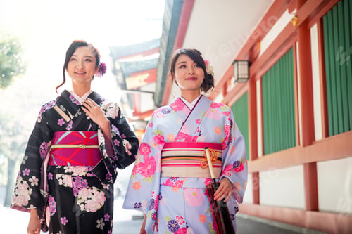 Preview: Japanese women with kimono walking in Tokyo