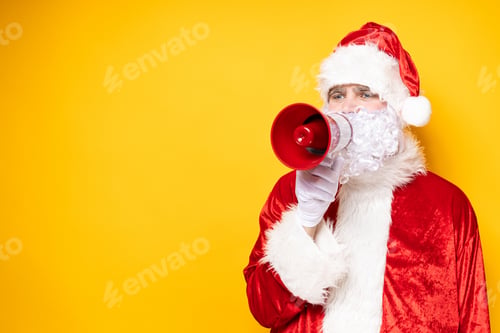 Preview: Santa Claus, with a megaphone in his hands.