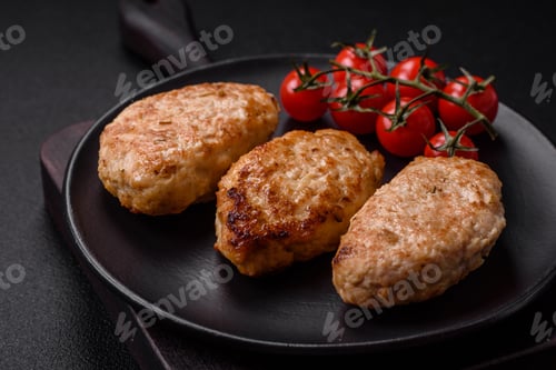 Preview: Delicious fresh chicken cutlets or meatballs with salt, spices and herbs