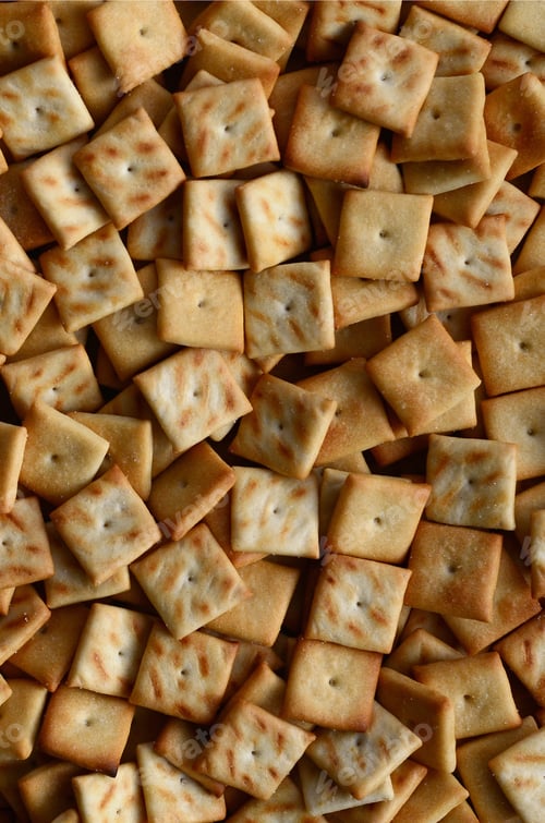 Preview: Background texture of small edible squares baked from dough and sprinkled with salt