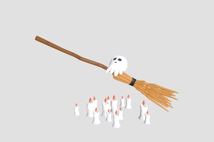 Preview: Animated Halloween Broomstick with Ghosts