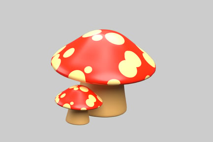 Preview: Two mushrooms with red caps and yellow spots