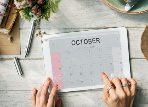 Preview: October Monthly Calendar Weekly Date Concept