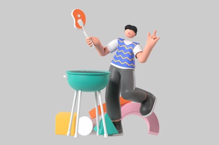 Visualização: Elemento de cena de festa de churrasco de desenho animado