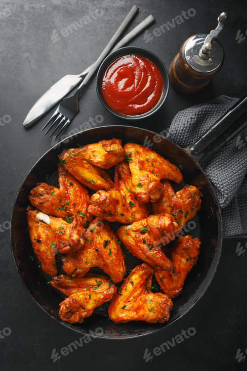 Preview: Chicken wings grilled in sauce on pan