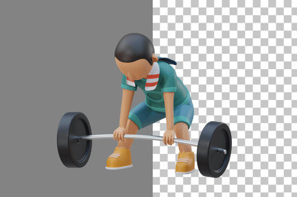 Preview: Little Kid Doing Workout with Weight Lifting 3D Illustration