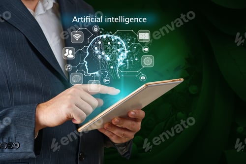 Preview: Businessman working on tablet using ai. Business technology, IoT Internet of Things, ai concept