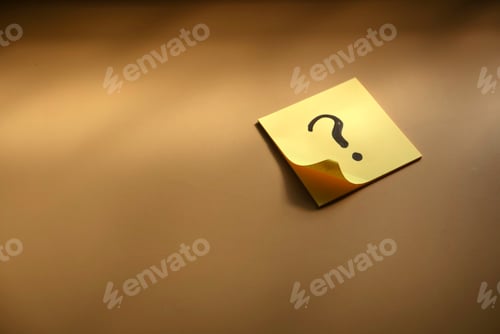 Preview: Questions and answer concept. Question mark written on paper. Brown silhouette shadow background.