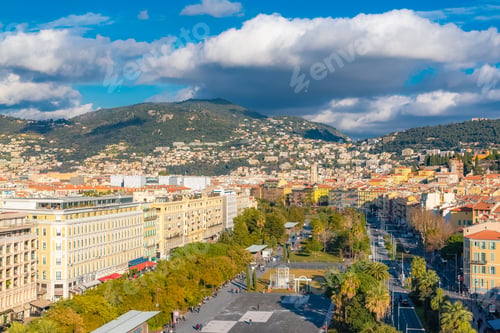 Preview: Nice, aerial view of colorful houses in the old town, on the French Riviera