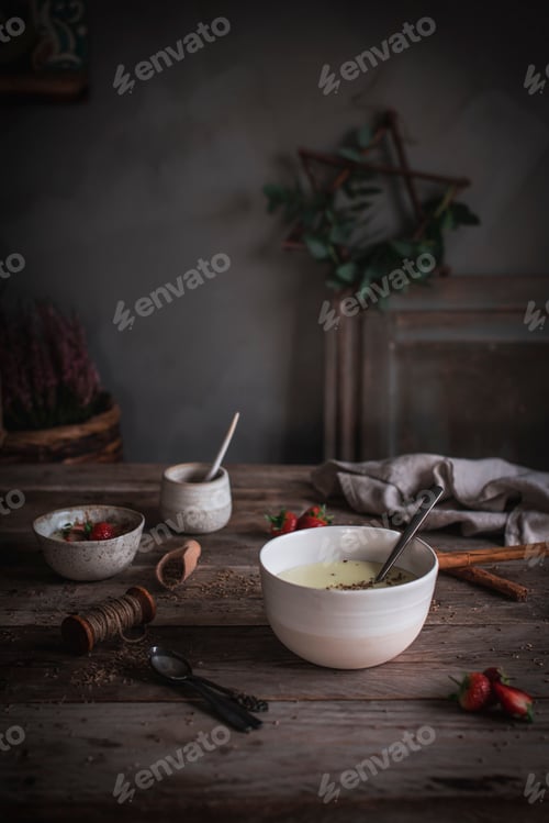 Preview: Strawberry porridge in bowl on table