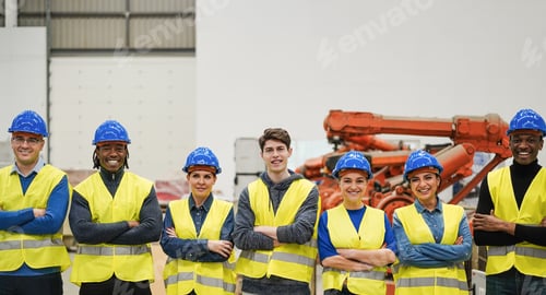 Preview: Multiracial workers inside robotic factory