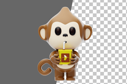 Preview: Monkey Drinks Banana Juice in a Box 3D Illustration