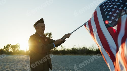 Preview: Old Soldier Happily Waving The USA Flag