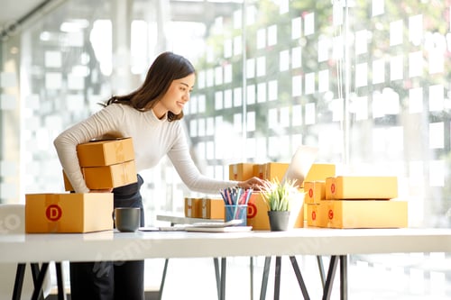 Preview: Entrepreneurs Small Business SME, Young Asian women happy after a new order from the customer, busin