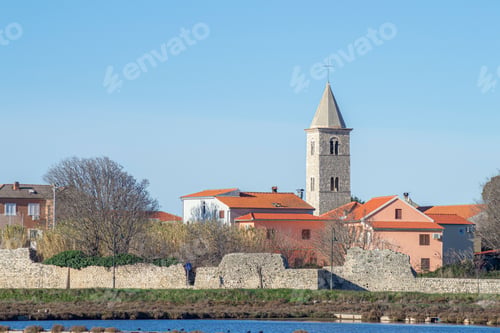 Preview: View of the city of Nin and bell tower ofthe the St. Anselm church