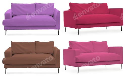 Preview: Sofa in different colors isolated on white, set. Furniture for living room interior