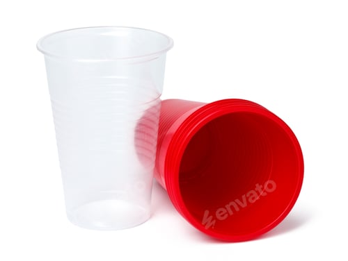 Preview: close up of plastic cup on white background