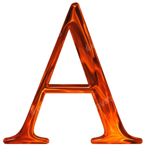 Preview: Uppercase letter A - the extruded of glass with pattern flame, isolated on white background