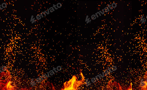 Preview: Large burning bonfire with flame and orange sparks that fly in different directions