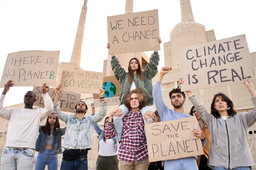 Preview: People with placards and posters on global strike for climate change.