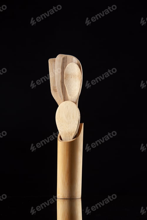 Preview: front view wooden spoons on black background meal darkness cutlery food kitchen cuisine