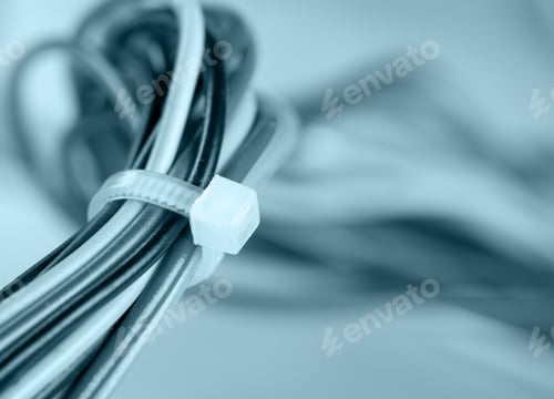 Preview: Closeup Of Colorful Electrical Cables. Toned In Blue