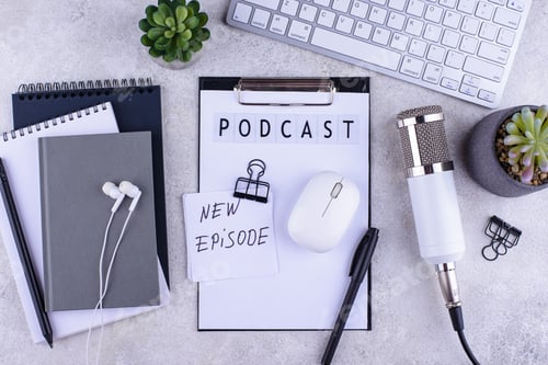 Preview: Podcast new episode concept with microphone
