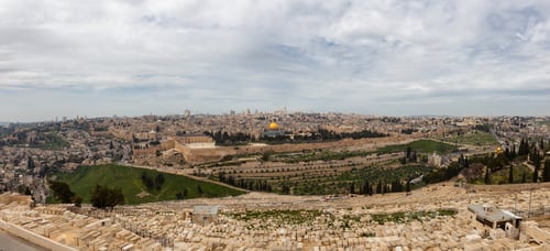 Preview: Aerial view of the Old City, Tomb of the Prophets and Dome of the Rock