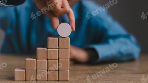 Preview: Blank wooden cubes on the table with copy space, empty wooden cubes for input wording, infographic