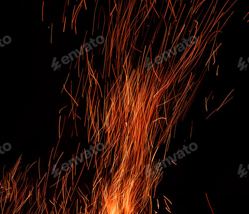 Preview: Campfire flame isolated on black background