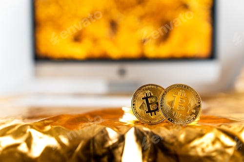 Preview: Cryptocurrency golden bitcoin image for crypto currency