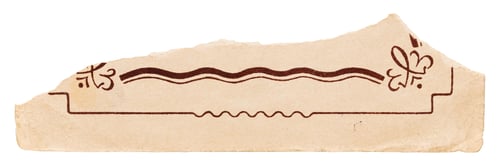 Preview: Torn strip of faded vintage book page, old paper with flourish frame pattern isolated for design