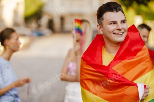 Preview: Group of smiling different people on a lgbt