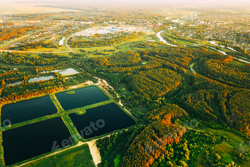 Preview: Aerial View Retention Basins, Wet Pond, Wet Detention Basin Or Stormwater Management Pond, Is An