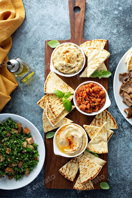 Preview: Mezze board with pita and dips