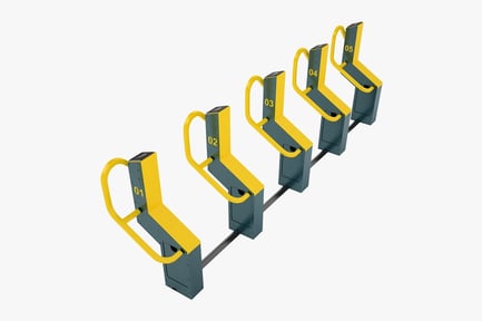 Preview: Urban Bicycle Parking Rack, Five Slots, Yellow and Dark Gray