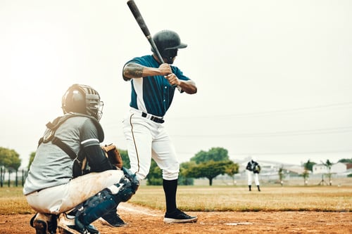 Preview: Baseball man, team training game and baseball player baseball bat to hit softball ball on pitch. Pr