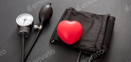 Preview: Medical sphygmomanometer on black background, closeup view.