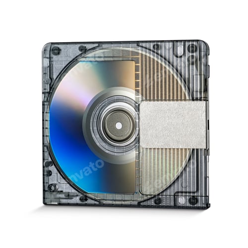 Preview: Gray transparent erasable recordable MD minidisc isolated on a white.
