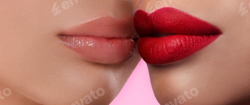 Preview: Closeup view of girls kissing each other. Lesbian couple