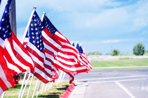 Preview: American flags along a street