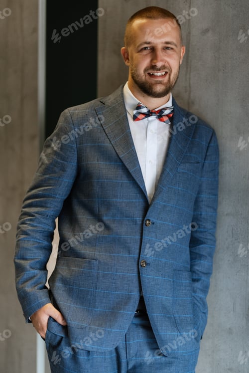 Preview: portrait of smiling groom with beard