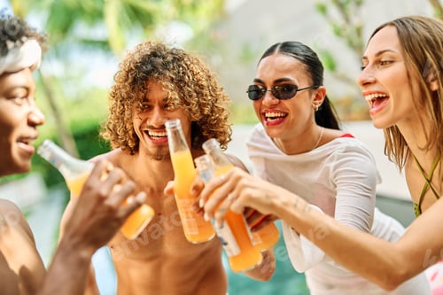 Preview: Young people having fun by a pool