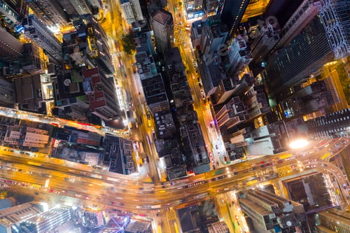 Preview: Causeway Bay, Hong Kong 22 February 2019: Top down view of Hong Kong city at night