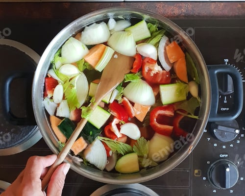 Preview: Preparing Vegetable Broth in a Stainless Steel Pot
