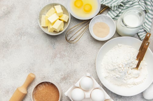 Preview: Baking ingredients preparing dough for homemade pastry